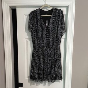 White House Black Market Black and White Flutter Sleeve Sundress